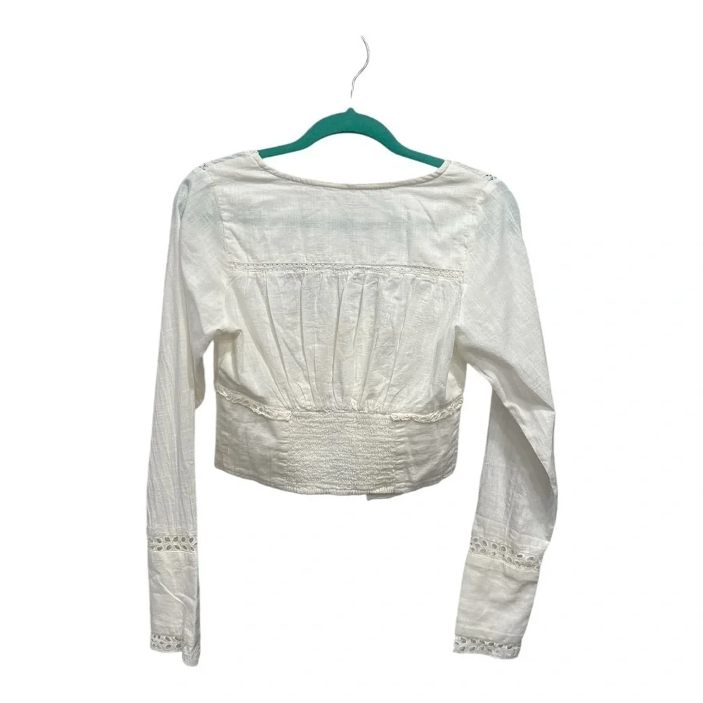 FREE PEOPLE JOI eylet crop blouse top ivory Lace-Trimmed Women's Top size XS